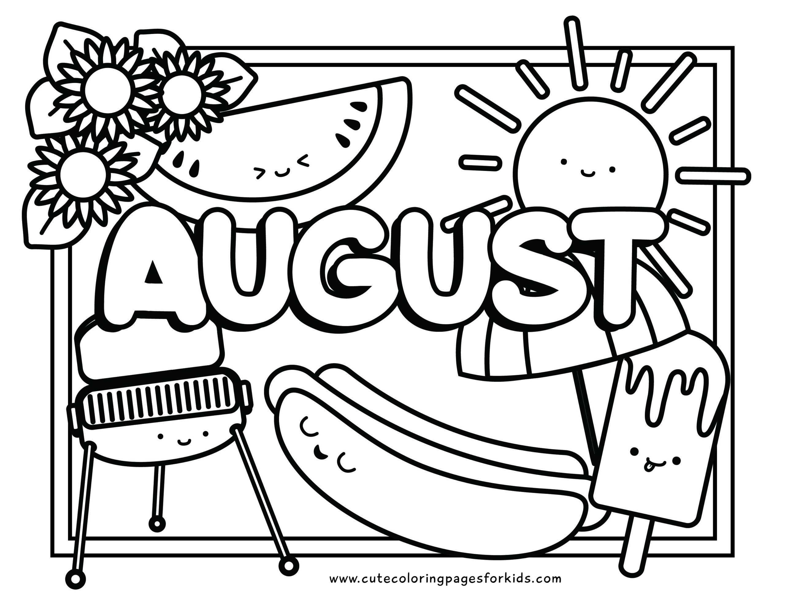 Printable August Coloring Pages