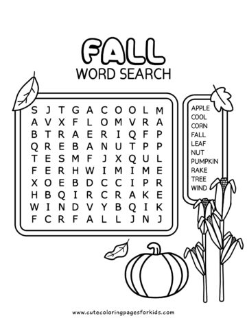 Free Fall Word Search Printables for Kids - Cute Coloring Pages For Kids