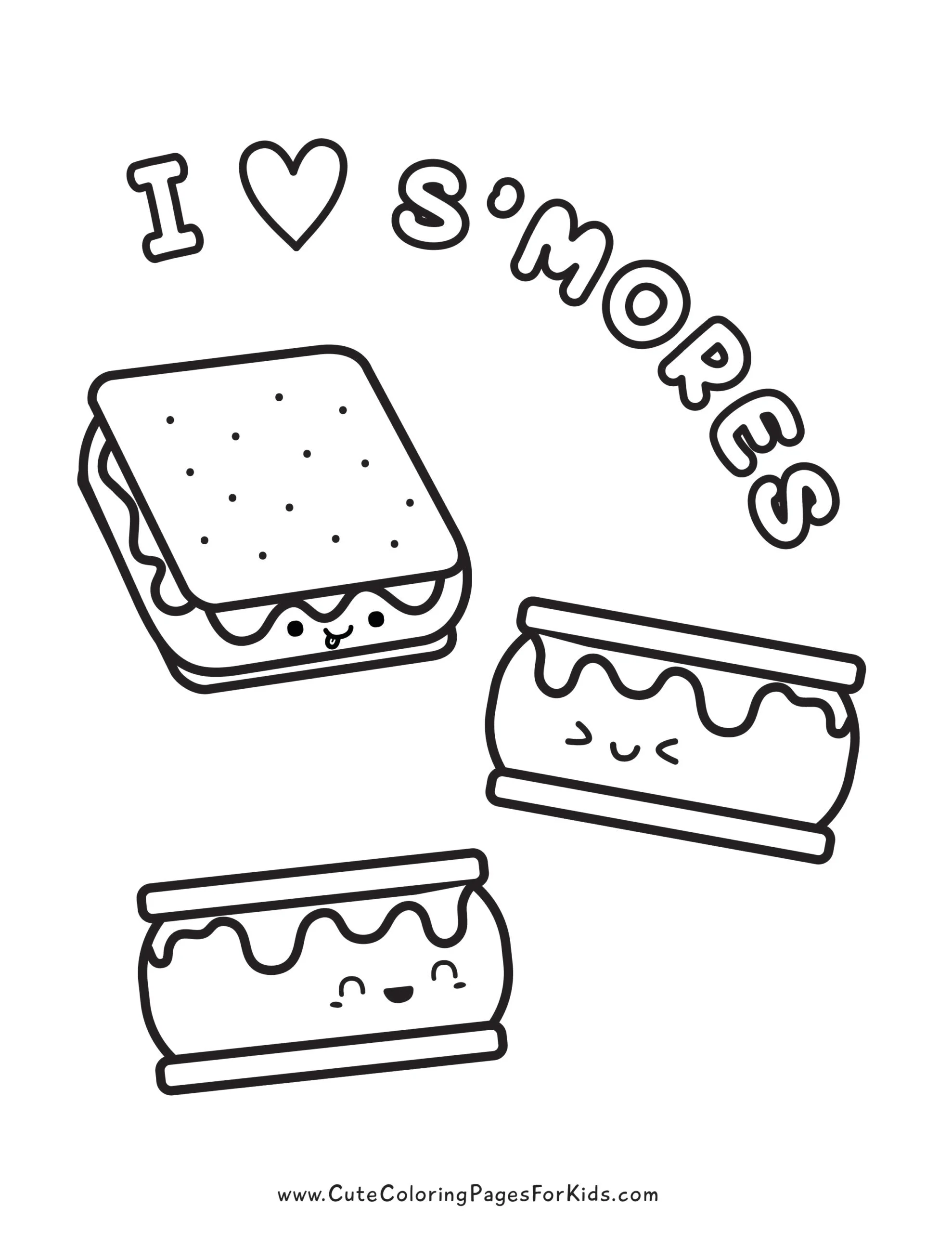 words "i heart s'mores" with drawing of three cute smores