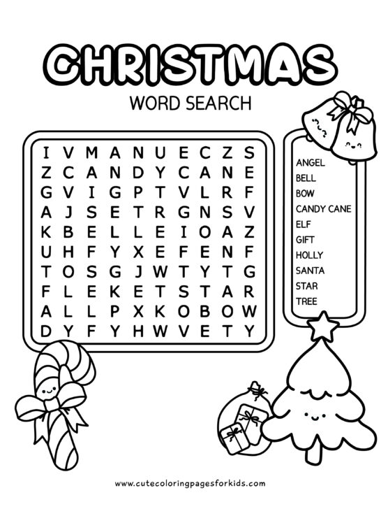 Christmas Word Search: Free Printable PDF for Kids - Cute Coloring ...