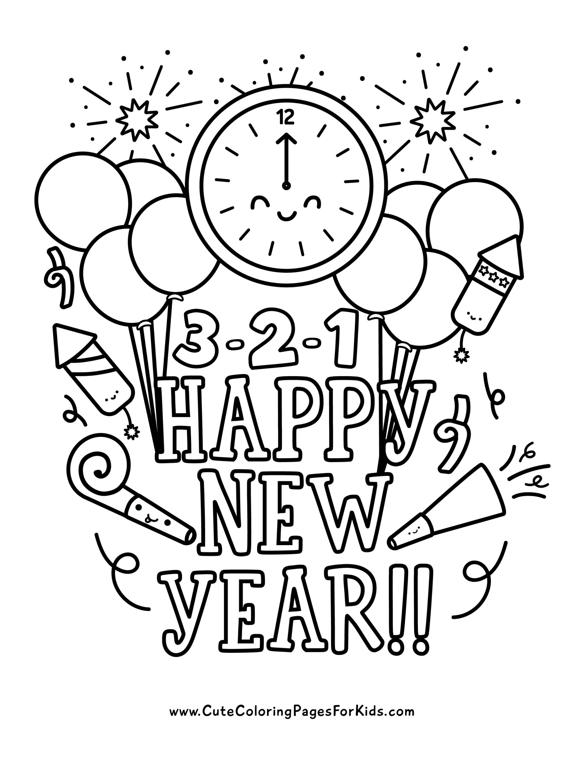 New Year's Coloring Pages: Free Printables for 2025 - Cute Coloring ...