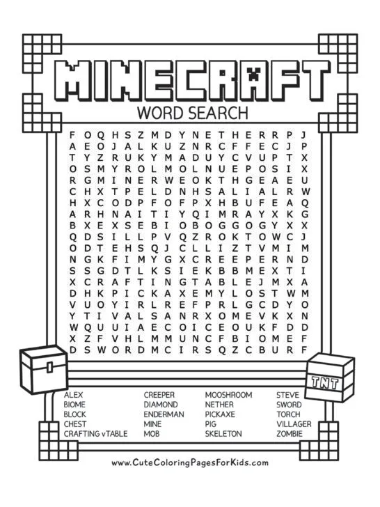 Minecraft Word Search (Free Printable PDF) - Cute Coloring Pages For Kids