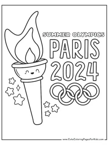 summer 2024 cute olympic torch coloring page