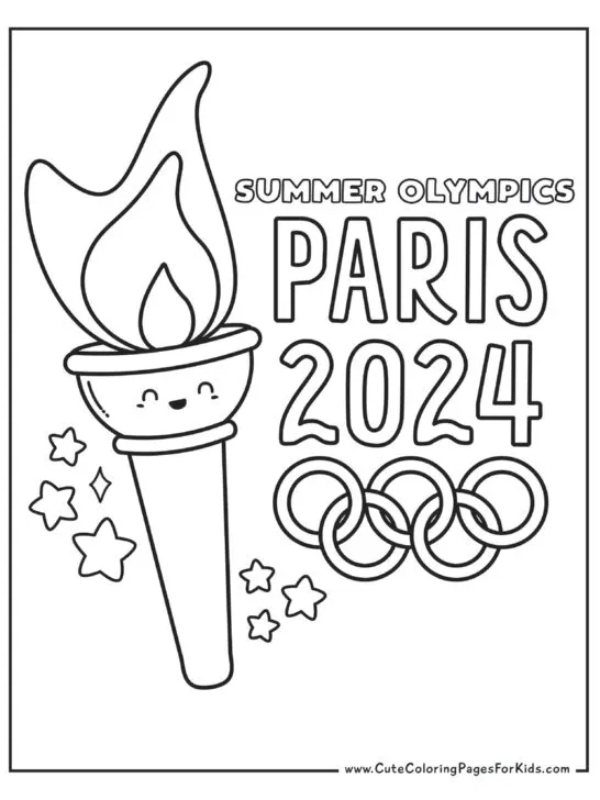 summer 2024 olympics coloring page with torch
