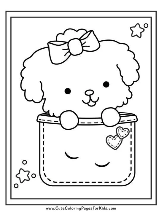 cute puppy coloring sheet with picture of a puppy in a pocket