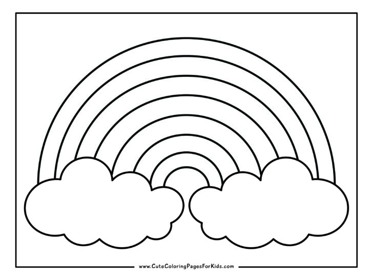 full rainbow coloring page with lines for all seven colors of the rainbow