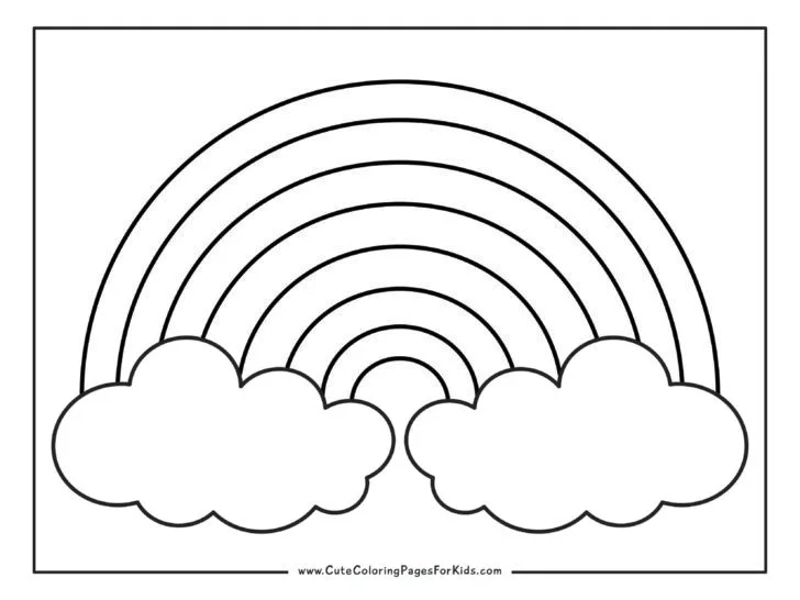 full rainbow coloring page with lines for all seven colors of the rainbow