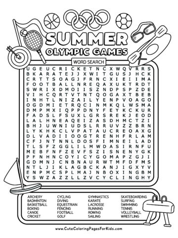 Summer Olympics Word Search: 3 Fun & Free Printables - Cute Coloring ...