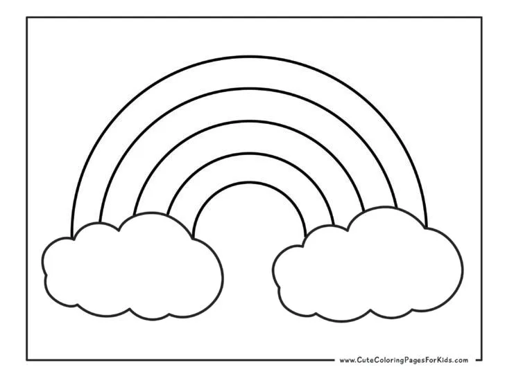 simple rainbow coloring page with full page rainbow and clouds