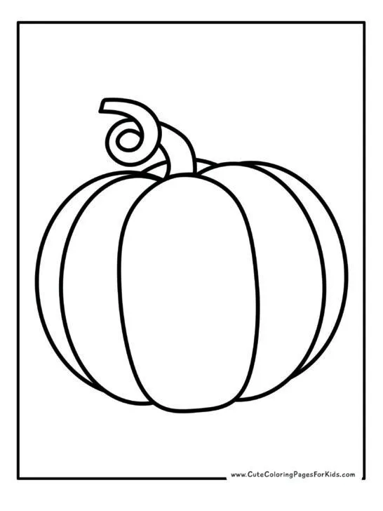 simple pumpkin coloring page with picture of a basic pumpkin that has a curly stem.