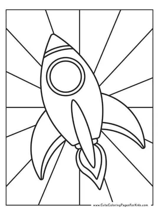 easy space rocket coloring sheet with starburst background