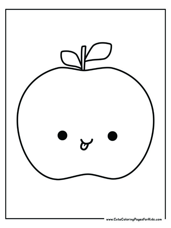 cute apple coloring page with a simple apple that has a silly face