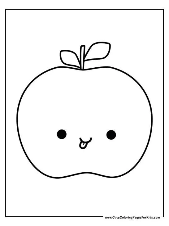 cute apple coloring page with a simple apple that has a silly face