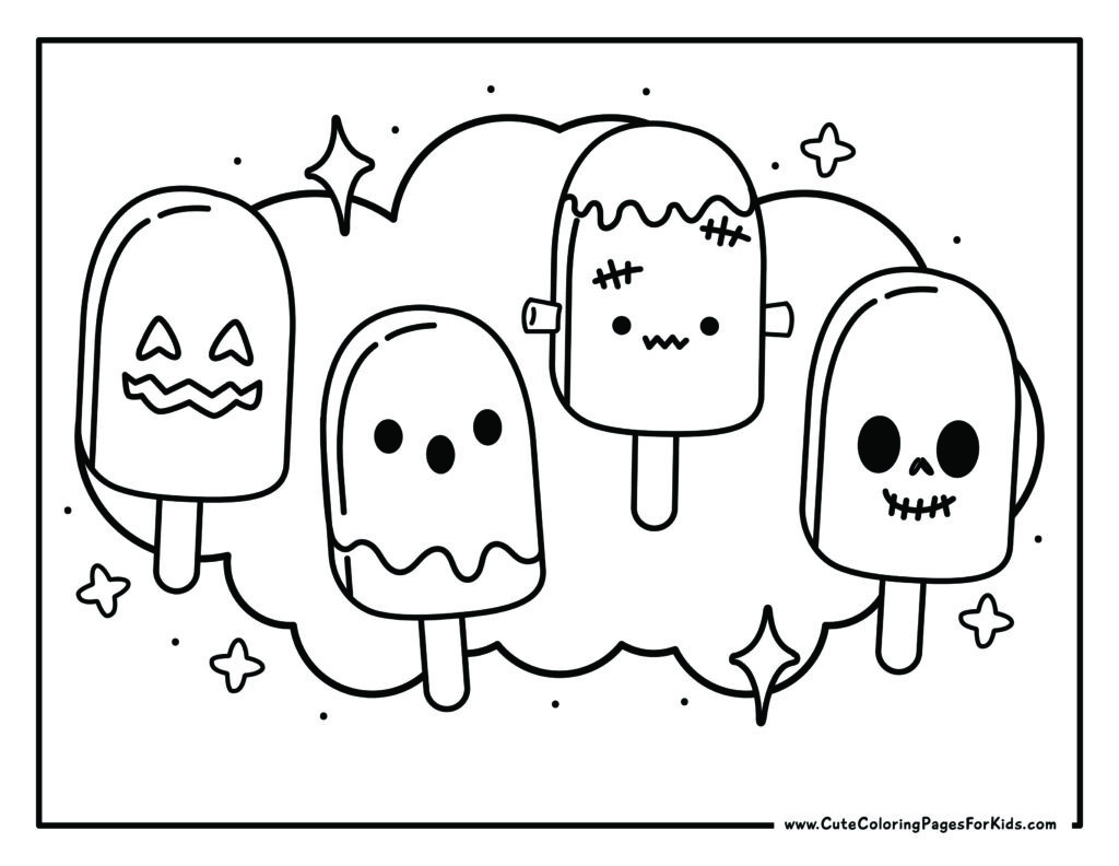 cute halloween themed popsicle coloring page