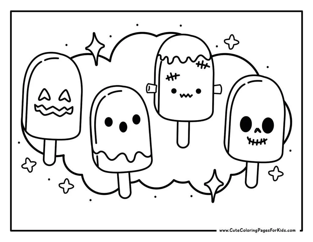 cute halloween themed popsicle coloring page