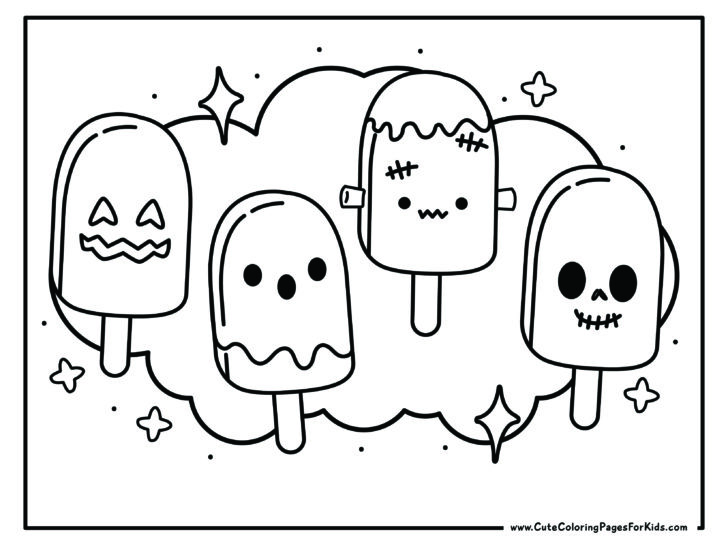 cute halloween themed popsicle coloring page