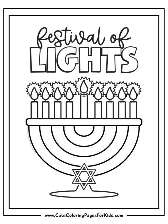 festival of lights coloring page with a picture of a menorah to color