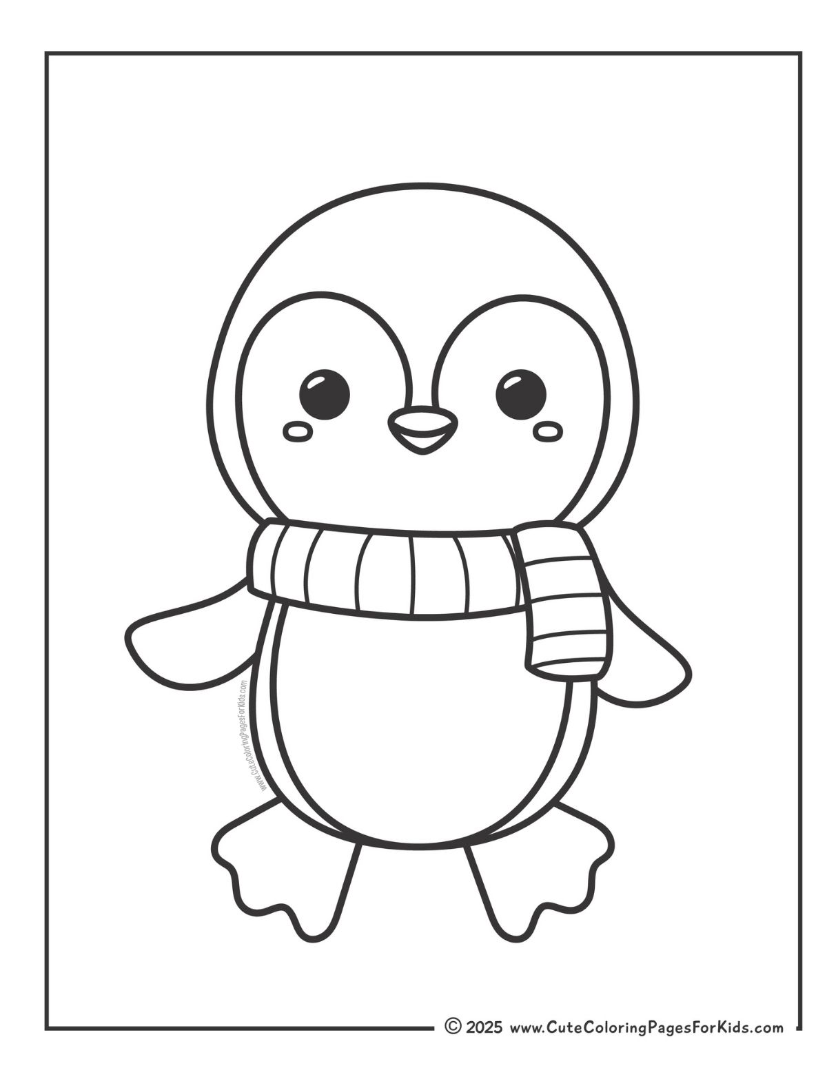 easy coloring page of a penguin wearing a scarf