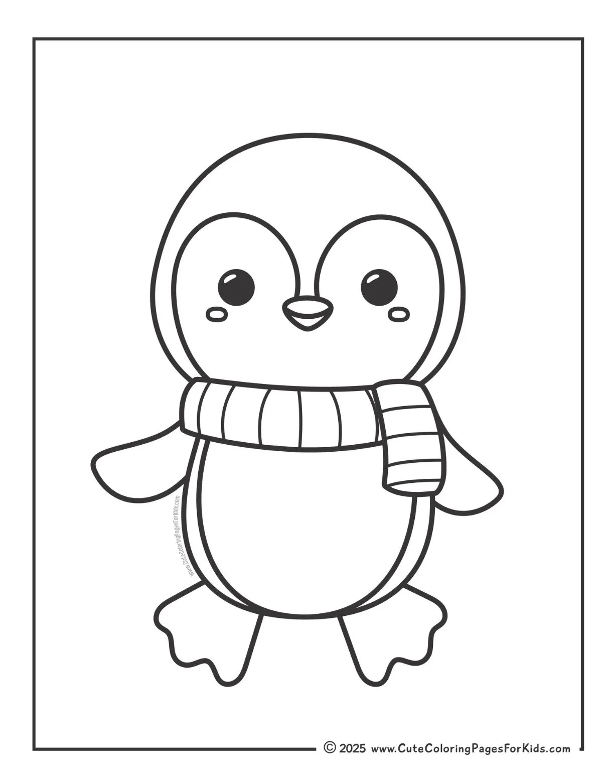 easy coloring page of a penguin wearing a scarf