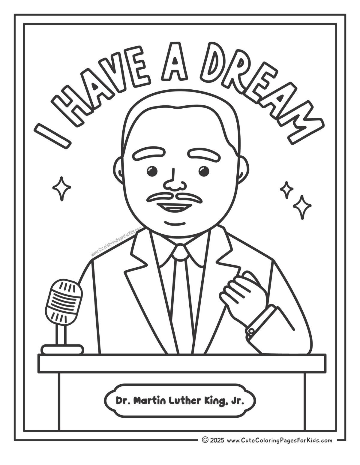 Martin Luther King coloring page for I Have a Dream Speech