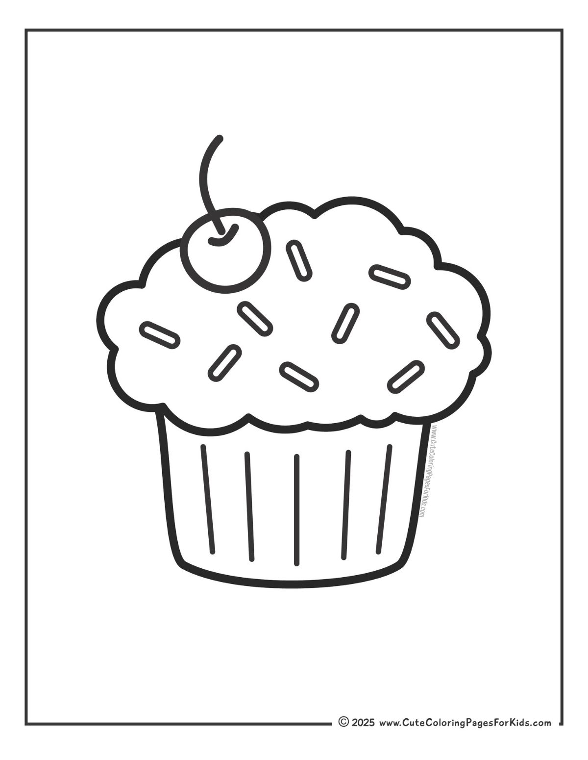 easy cupcake coloring page with cherry and sprinkles