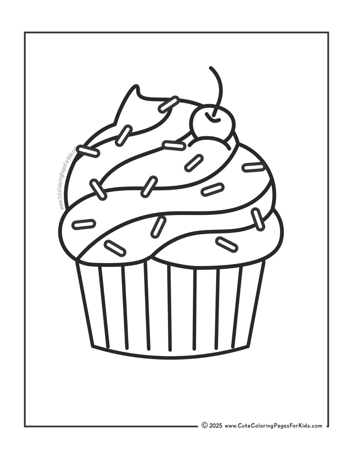 cupcake coloring sheet with swirly cupcake and a cherry on top