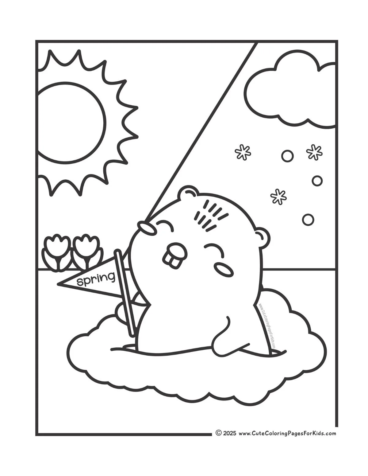 Groundhog predicts spring coloring page