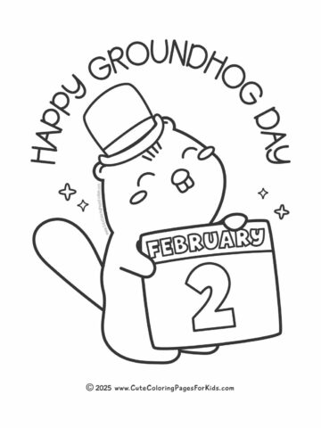 Happy Groundhog Day coloring page with February 2 calendar