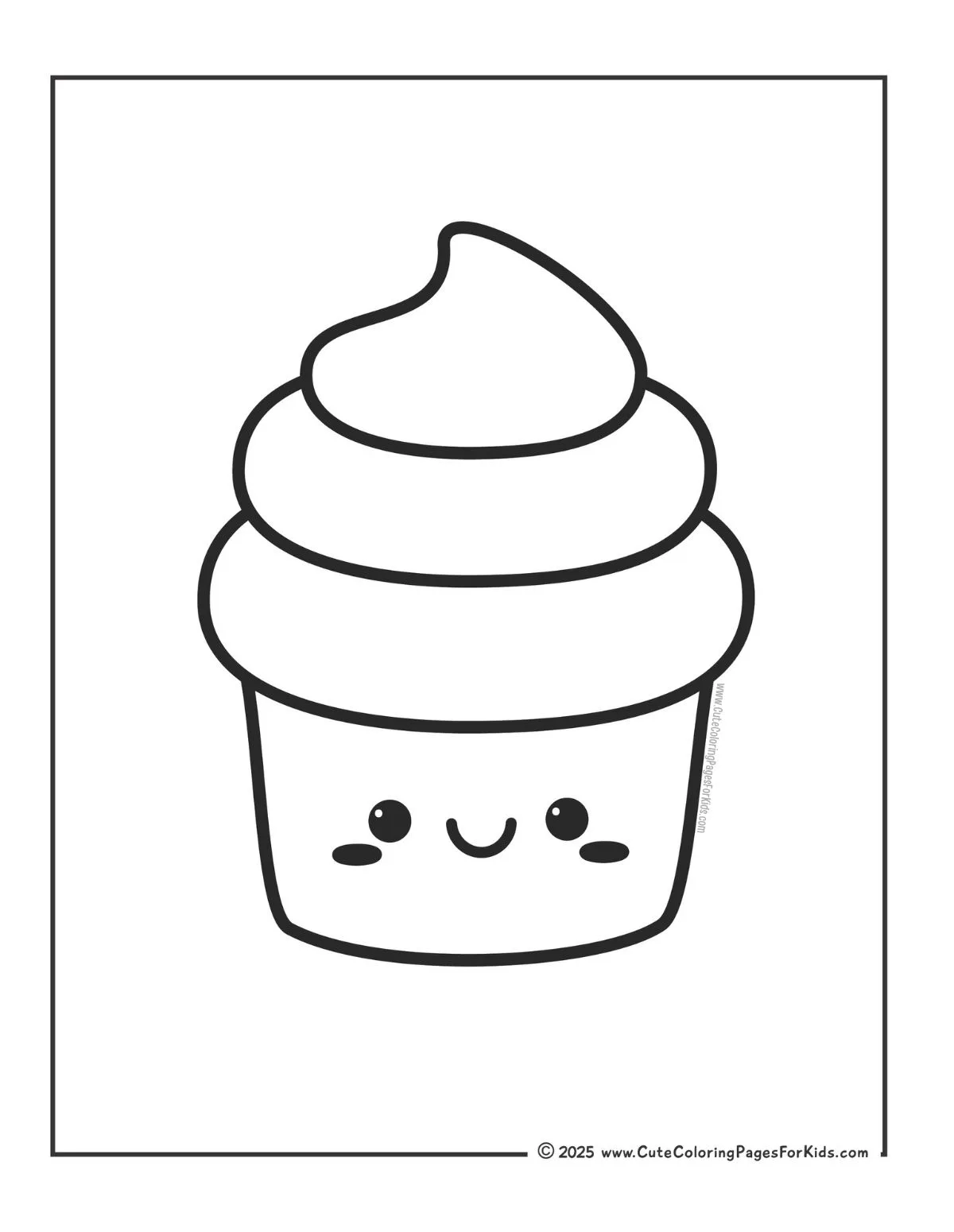 simple kawaii cupcake line drawing for coloring