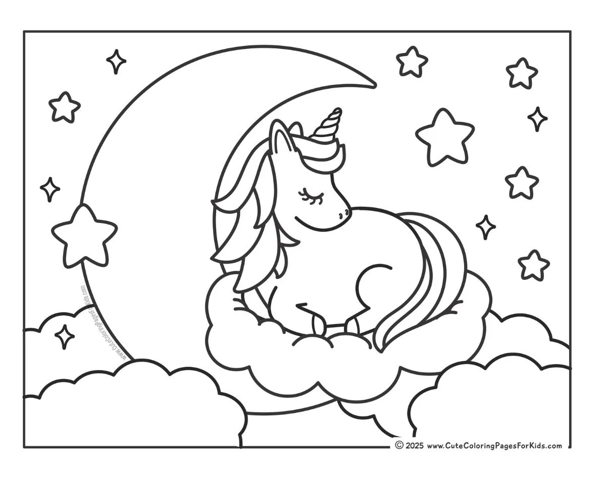 unicorn with moon coloring page