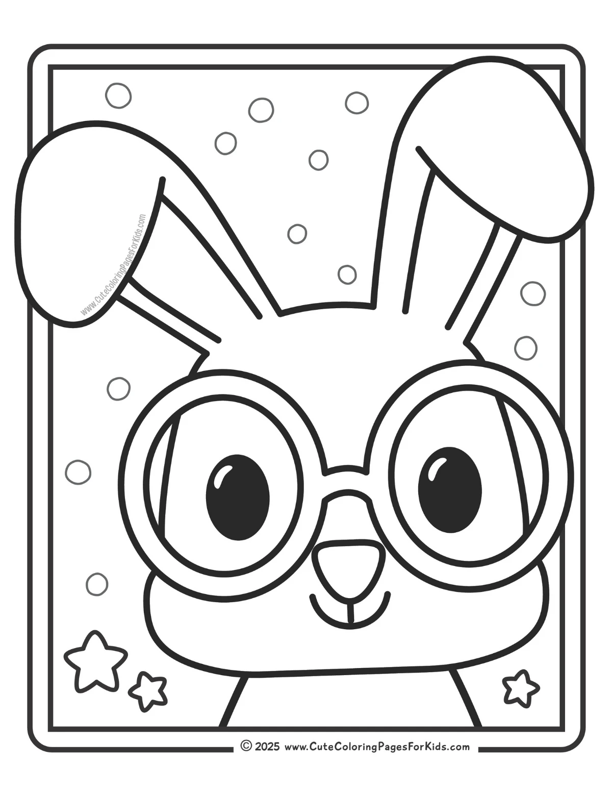 bunny coloring page with cute bunny wearing glasses