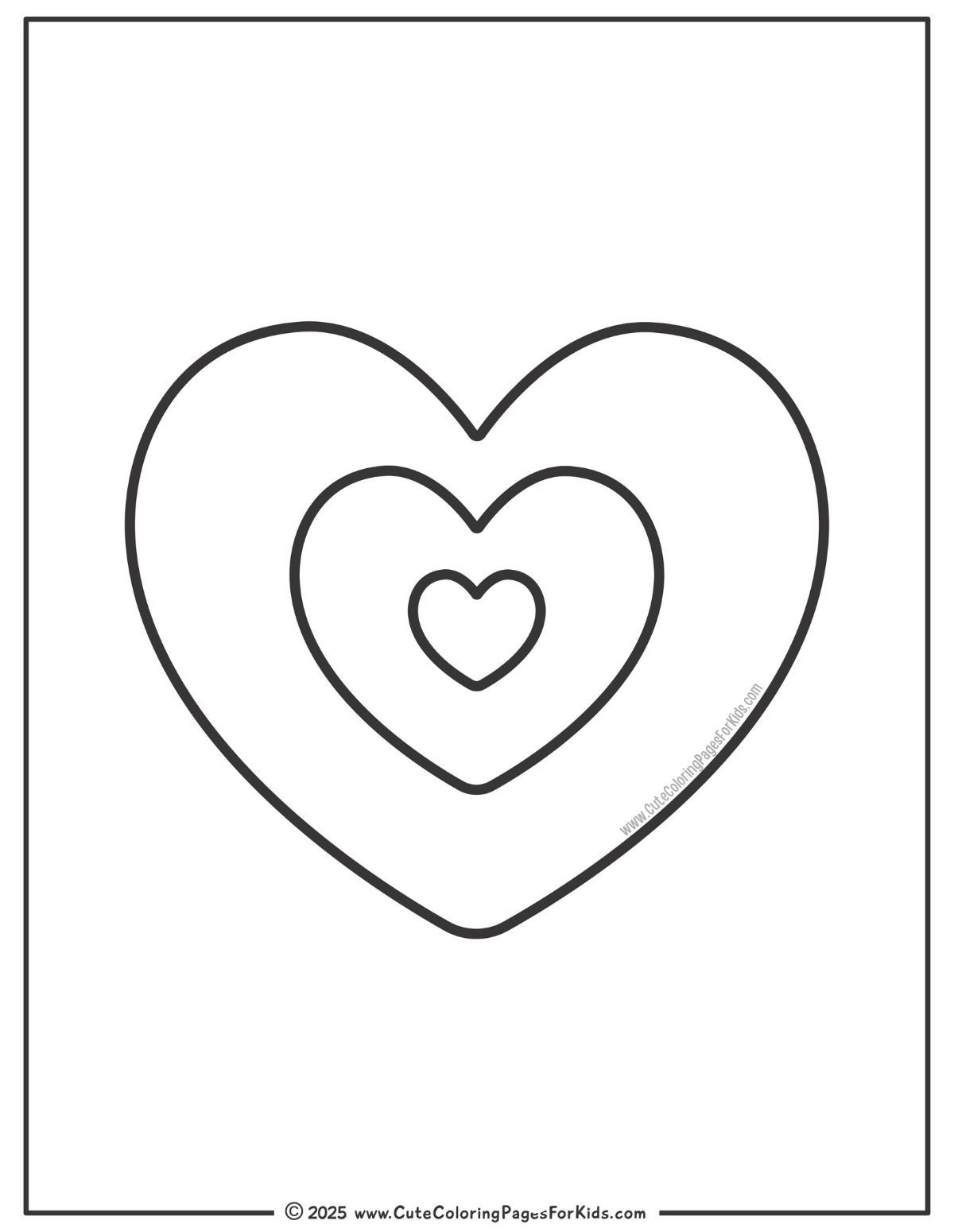 coloring page with simple concentric hearts 