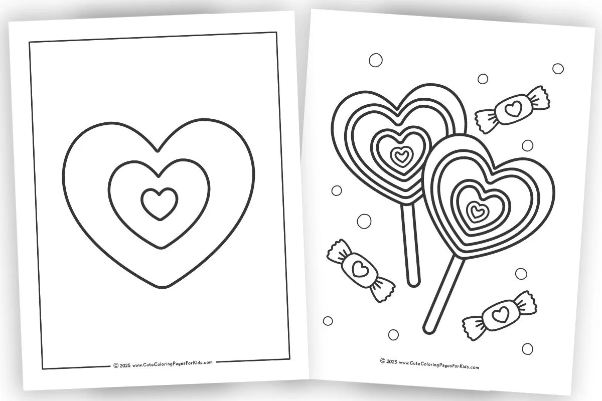 printouts of two heart coloring pages