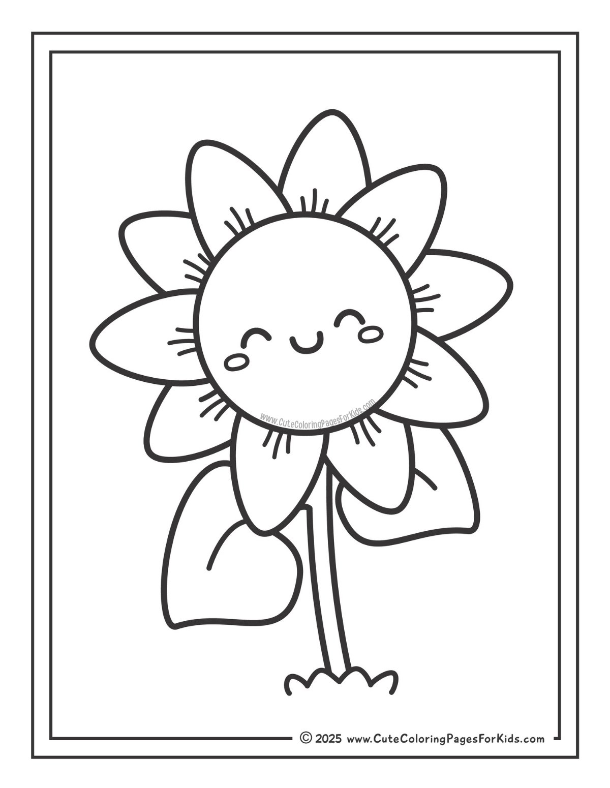 cute sunflower coloring page with large, simple flower shapes to color