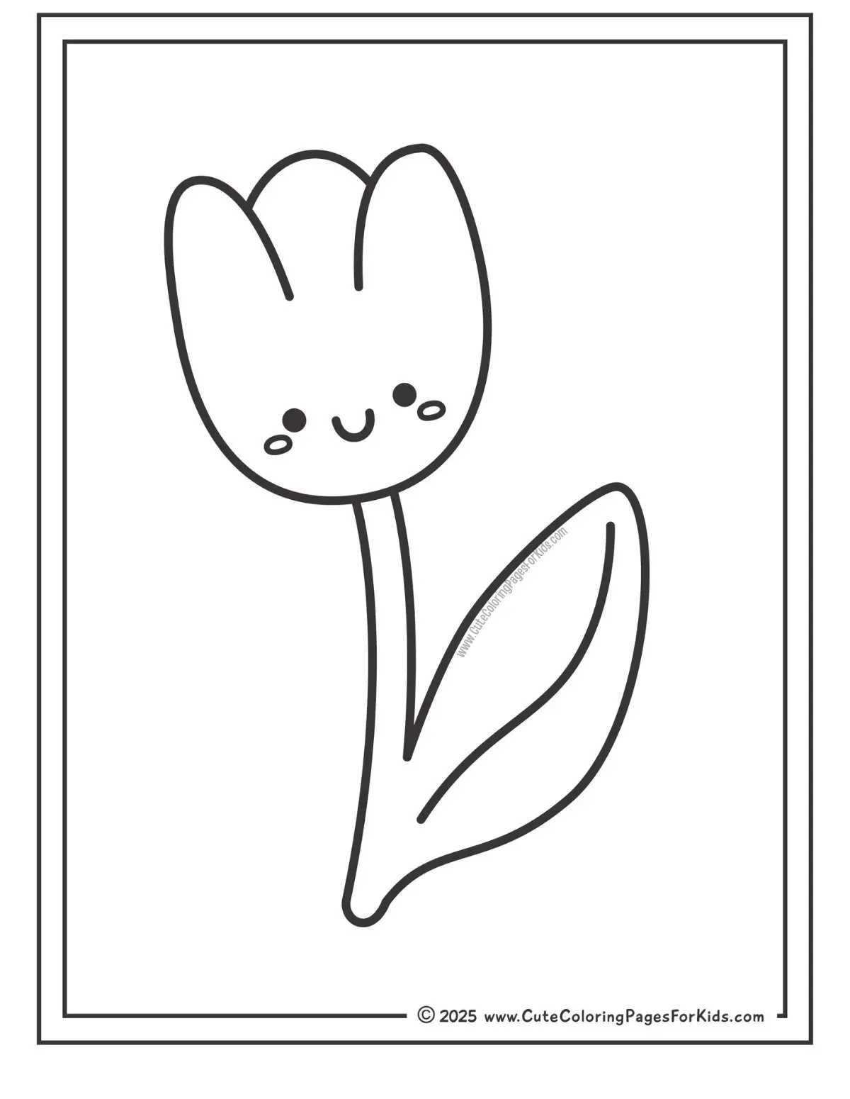 cute tulip coloring page with smiling, tulip-shaped flower