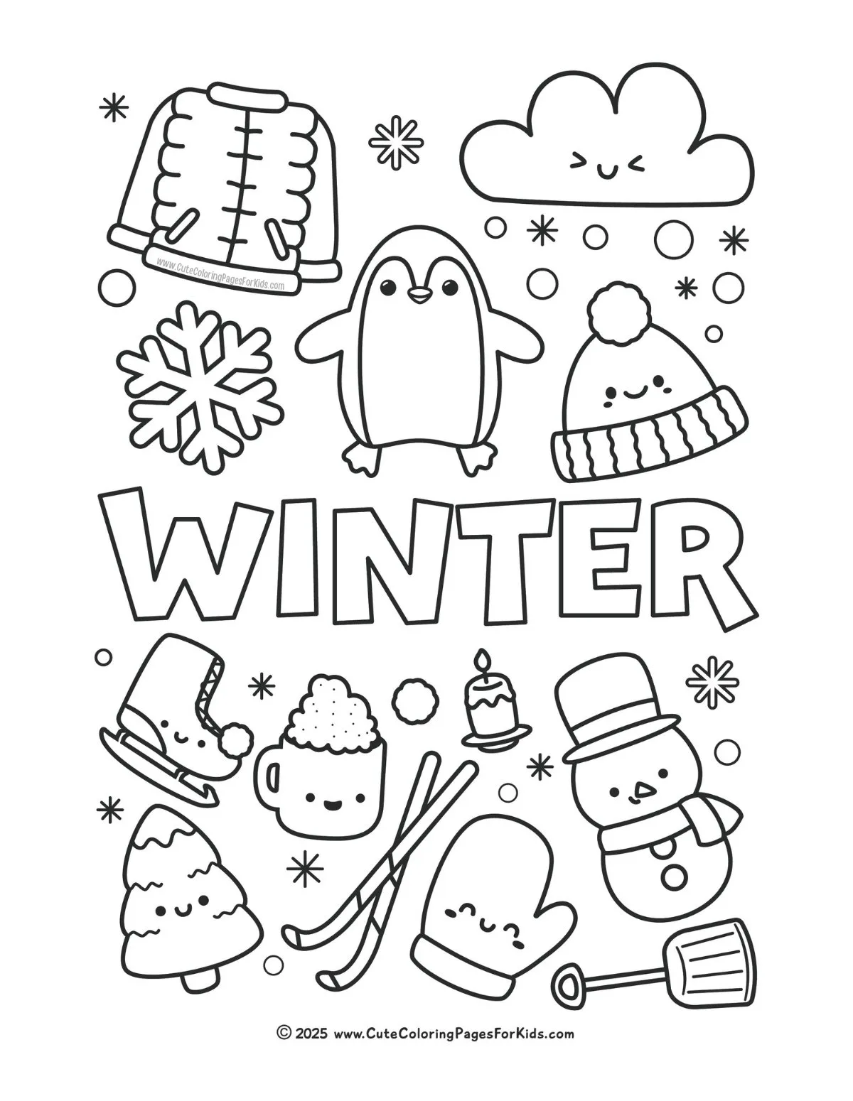 cute winter elements coloring page