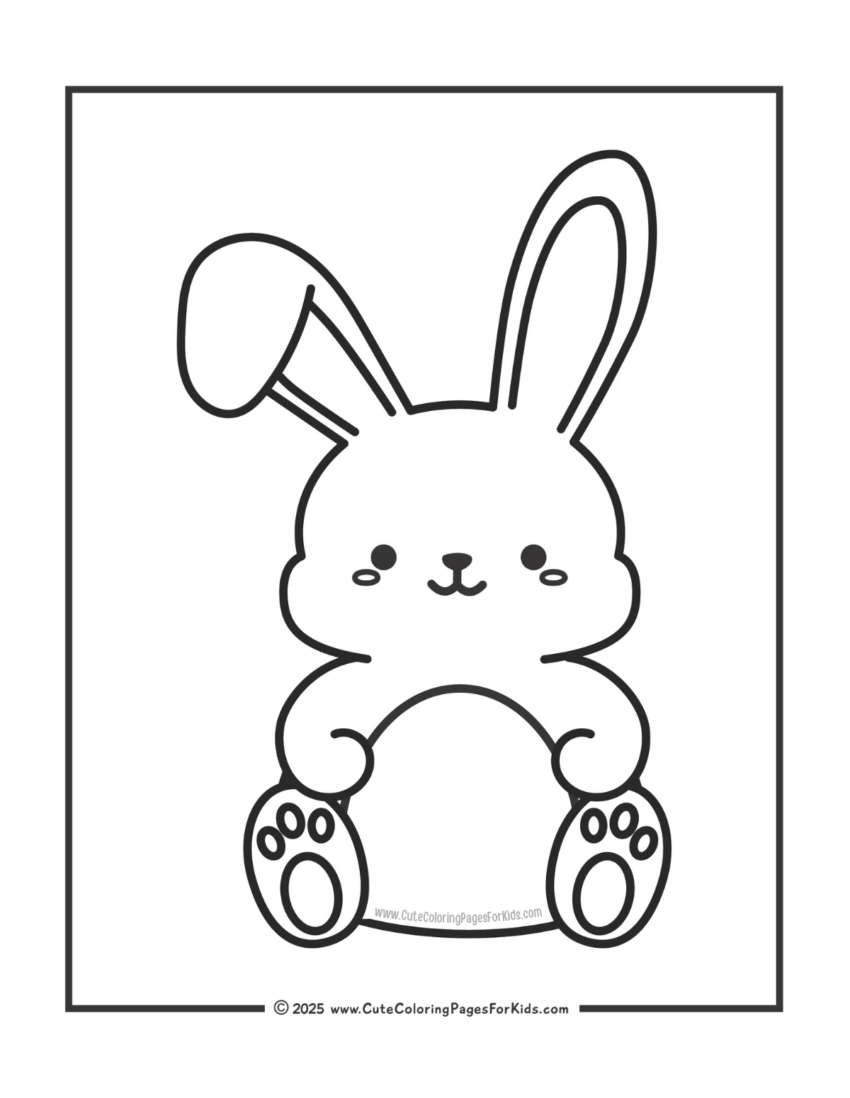 coloring page of bunny sitting down with one floppy ear