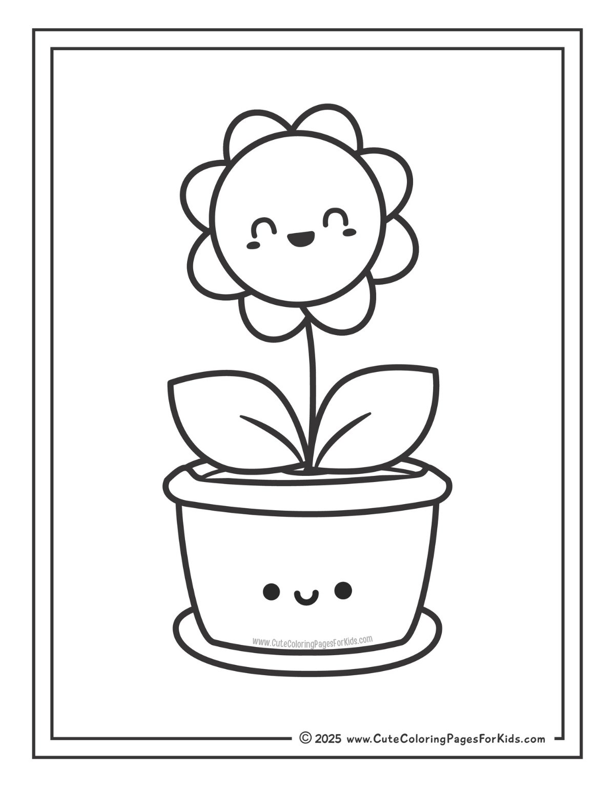 simple flower in a cute pot coloring page