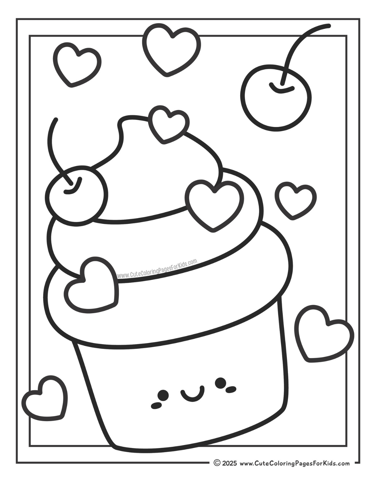 valentines cupcake coloring page - easy illustration with large elements to color