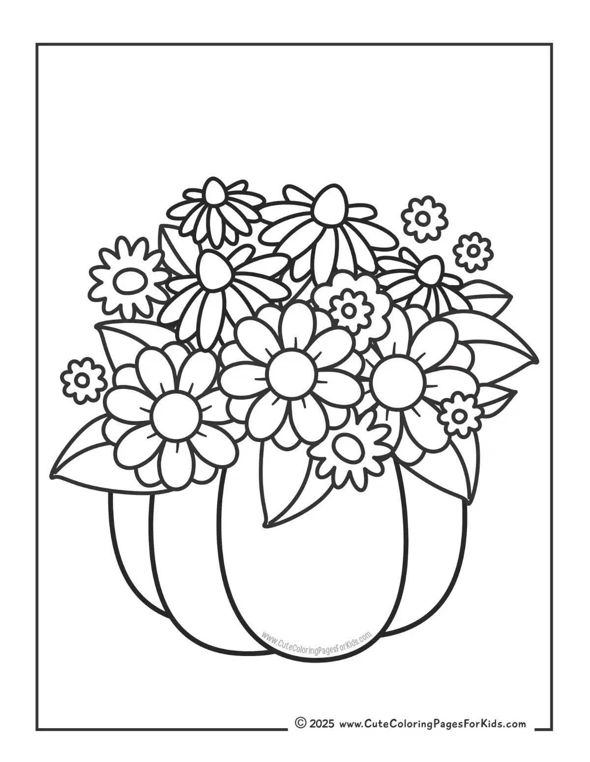 coloring page with picture of a fall flower arrangement 