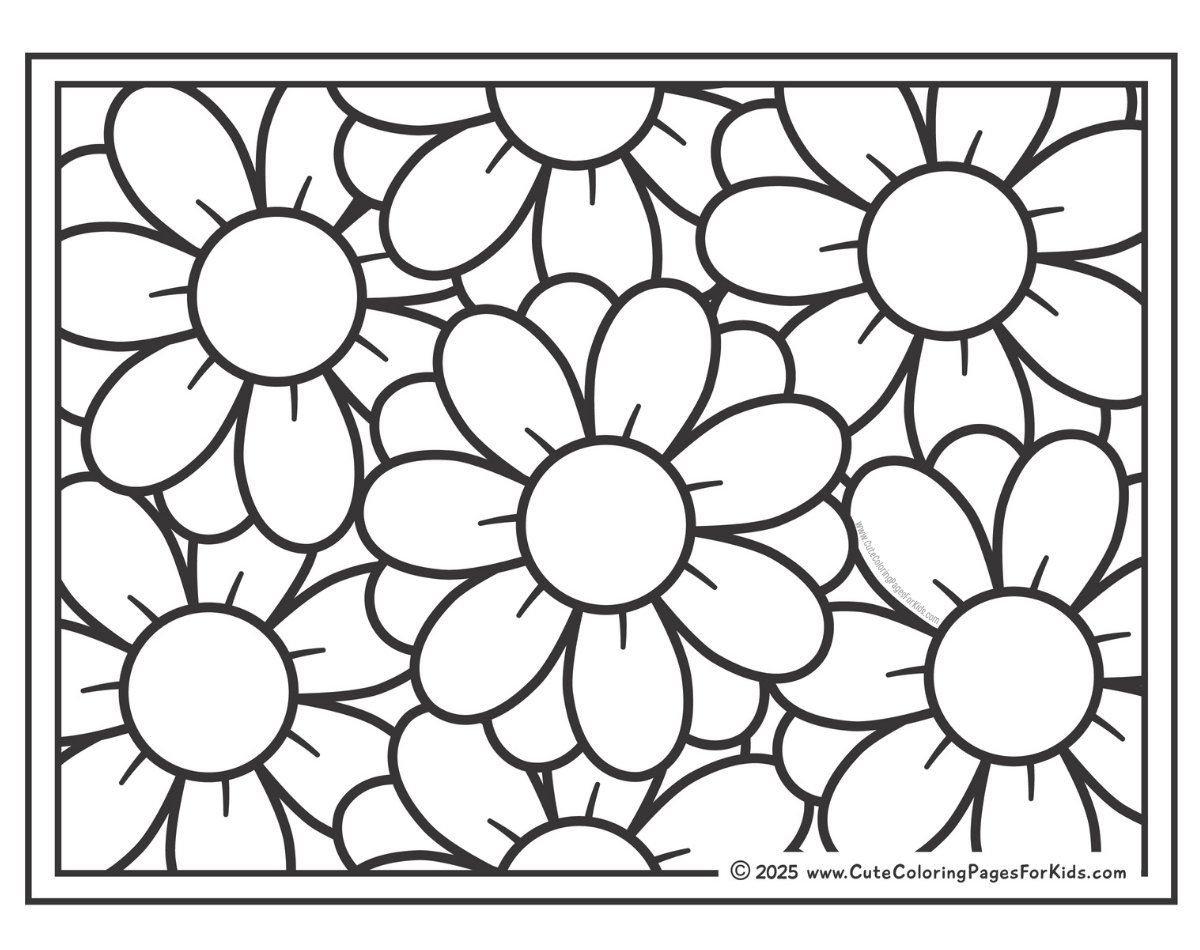 large daisy pattern full page coloring sheet