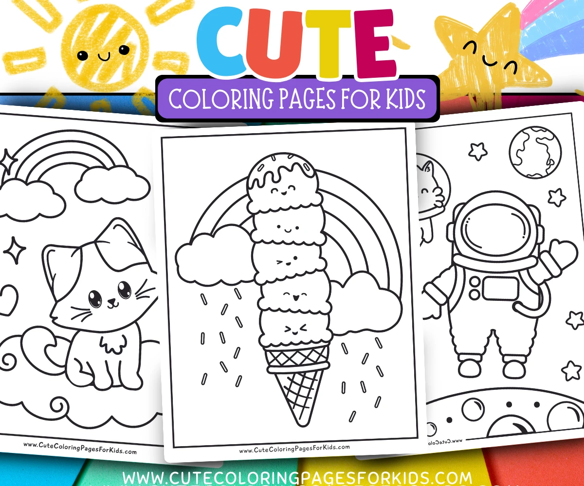 colorful header image with examples of kids coloring pages