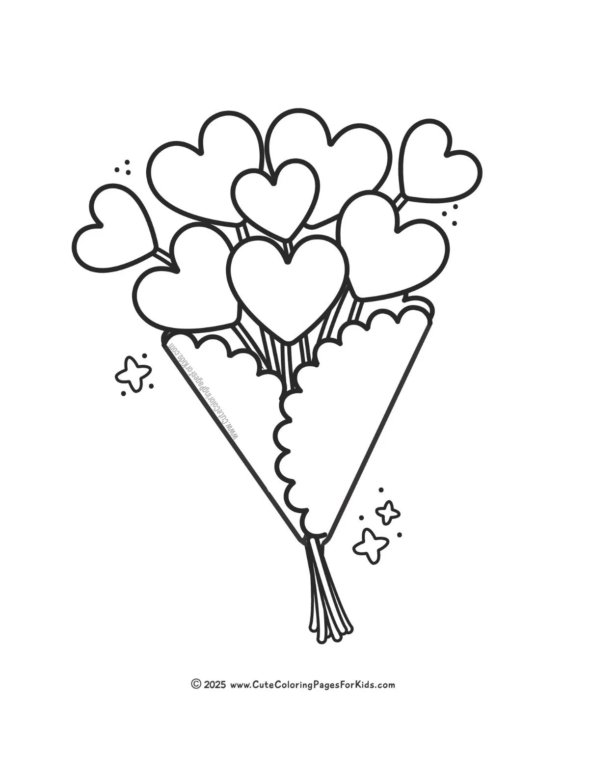 bouquet of heart flowers coloring page