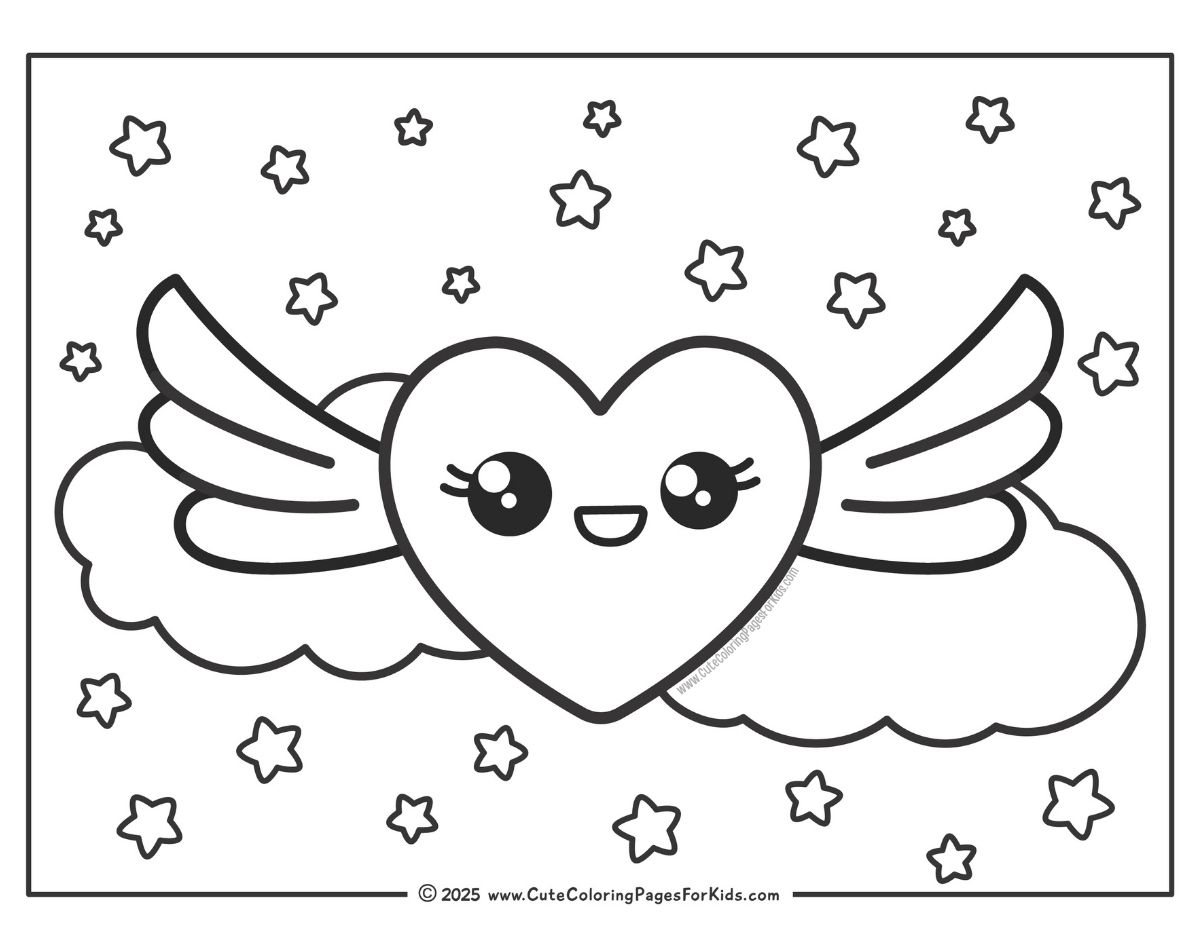 cute heart with wings coloring page