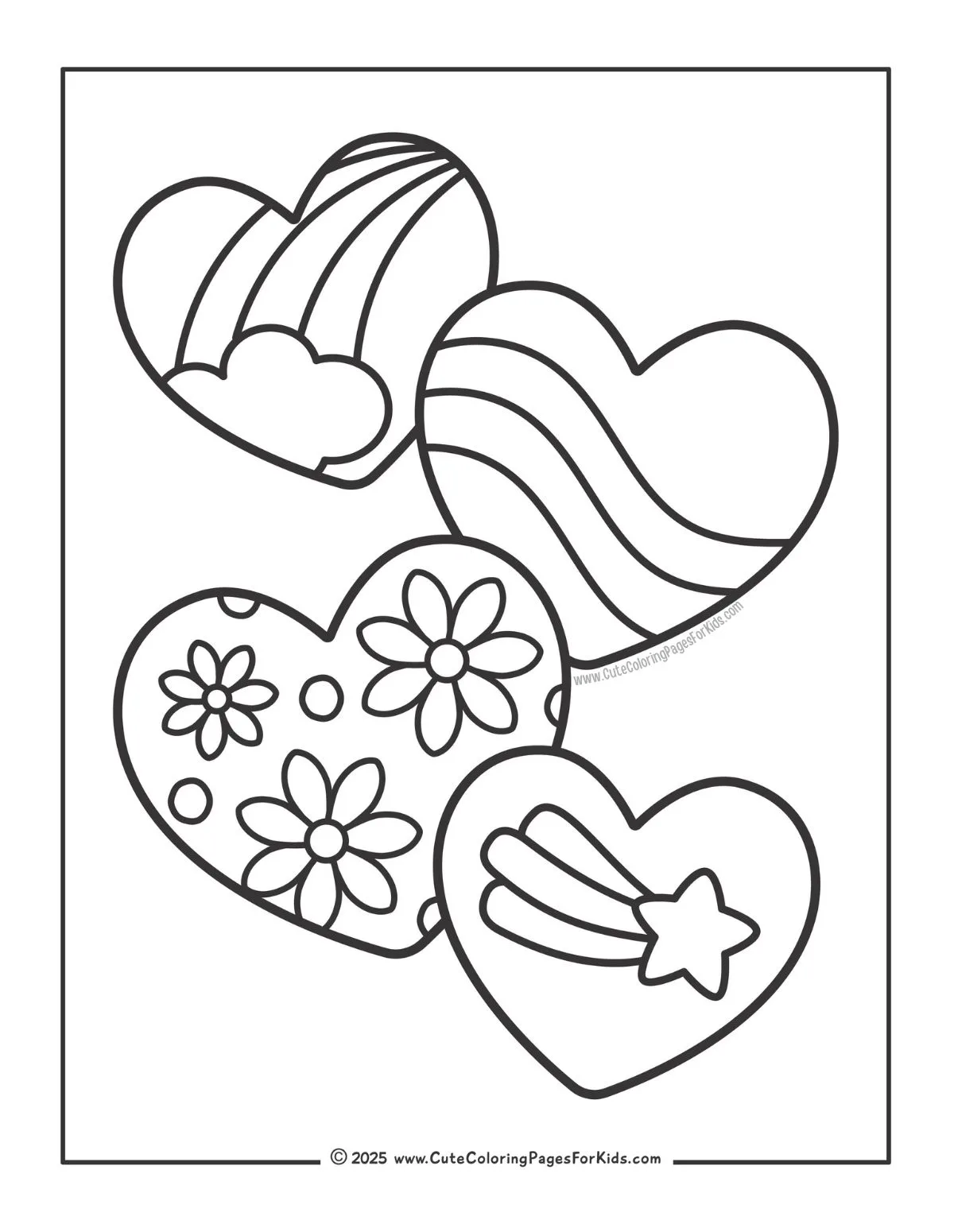 hearts with patterns coloring sheet