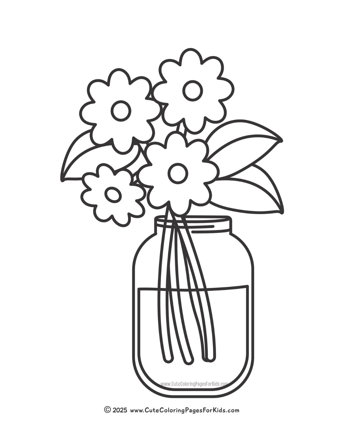 flowers in mason jar coloring page