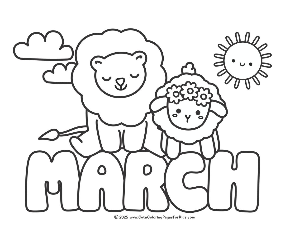 march coloring page with lion and lamb