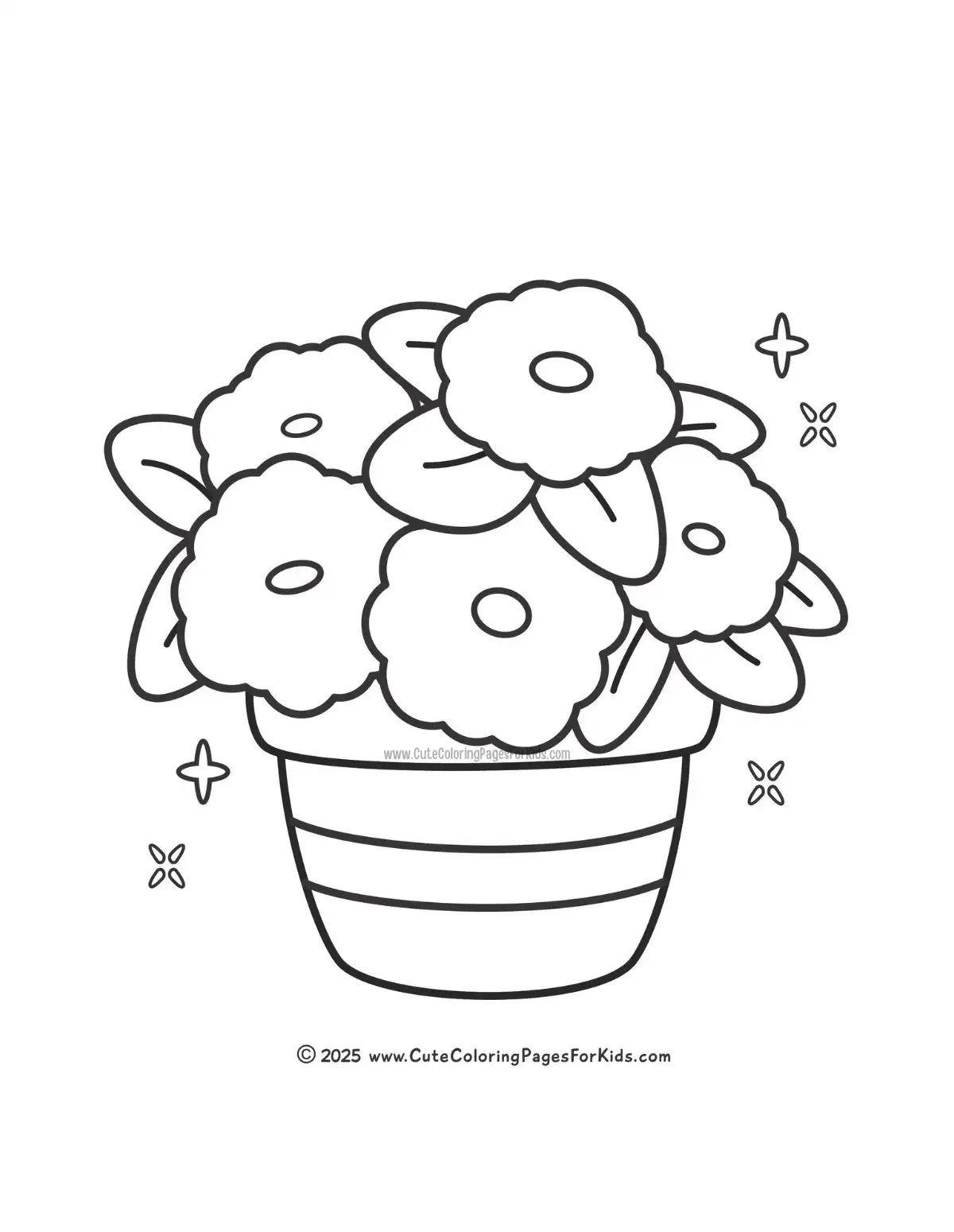 simple pot of flowers to color