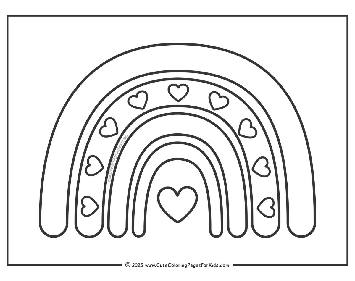 heart pattern rainbow arches coloring sheet