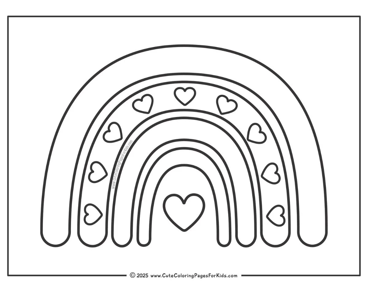 heart pattern rainbow arches coloring sheet